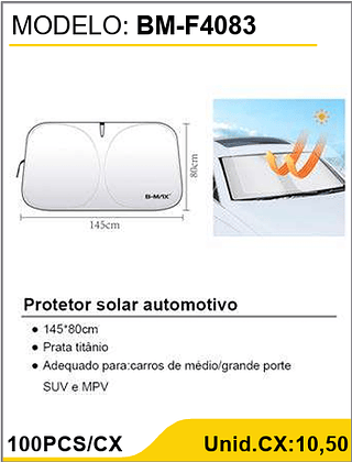 Protetor solar automotivo 100PCS/CX Unid.CX:10,50