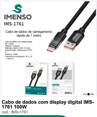 Cabo de dados com display digital 100W 100PC/CX R$9,9