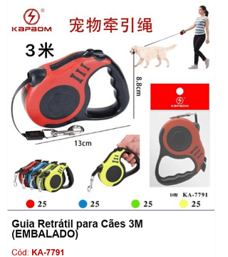 Guia Retrátil para Cães 3M R$ 10,8 PCs/cx: 100