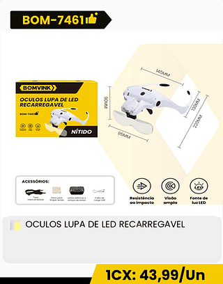 OCULOS LUPA DE LED RECARREGAVEL CX: 48PCS 1CX: 43,99/Un