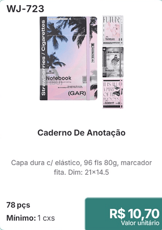 Caderno De Anotação 78 pçs R$ 10.70