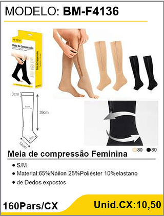 Meia de compressão Feminina 160Pars/CX Unid.CX:10,50