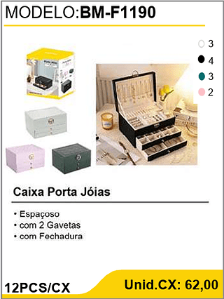 Caixa Porta Jóias 12PCS/CX Unid.CX: 62,00