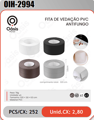 FITA DE VEDACAO PVCANTIFUNGO PCS/CX:252 Unid.CX: 2,80