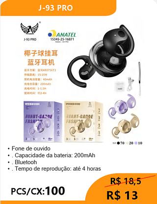 FONE BLUETOOTH PCS/CX:100 R$13