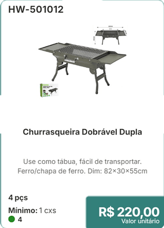 Churrasqueira Dobrável 4 pcs R$ 220,00