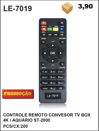 CONTROLE REMOTO CONVERSOR TV BOX 4K/AQUARIO ST-2000 200pç=3,9$