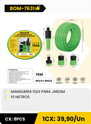 MANGUEIRA FLEX PARA JARDIM 15 METROS CX: 8PCS 1CX: 39,90/Un
