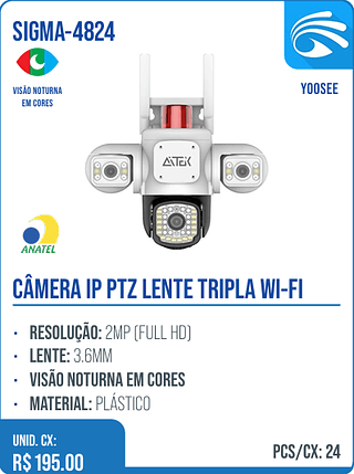 CÂMERA IP PTZ LENTE TRIPLA WI-FI UNID. CX: R$ 195.00 PCS/CX: 24