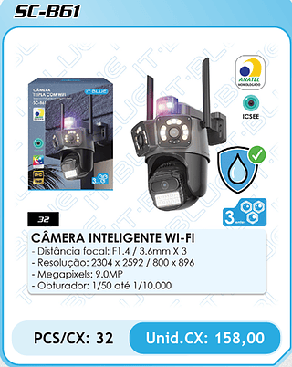 CÂMERA INTELIGENTE WI-FI PCS/CX: 32 Unid.CX: 158,00