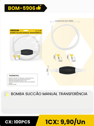 BOMBA SUCCÃO MANUAL TRANSFERÊNCIA CX: 100PCS 1CX: 9,90/Un