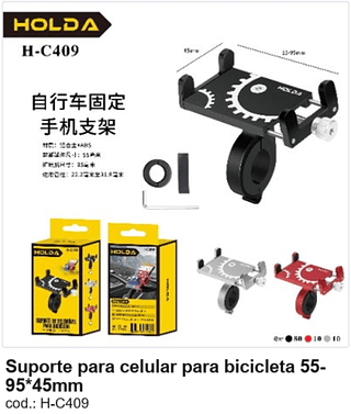 Suporte para celular para bicicleta 5595*45mm R$ 9 PC/CX:100