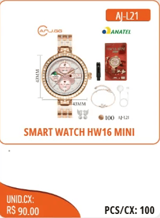 SMART WATCH HW16 MINI UNID.CX: RS90.00 PCS/CX:100