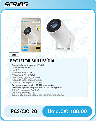 PROJETOR MULTIMÍDIA PCS/CX: 20 Unid.CX: 180,00