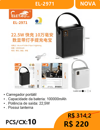 Carregador Portátil PCS/CX:10 R$ 220