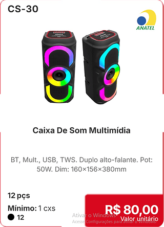 Caixa De Som Multimídia 12 pçs R$ 80,00