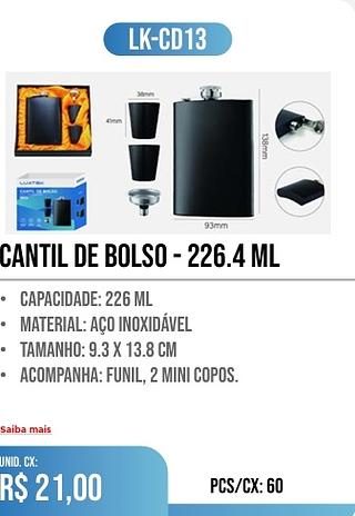 CANTIL DE BOLSO - 226.4 ML 60PÇ=21$