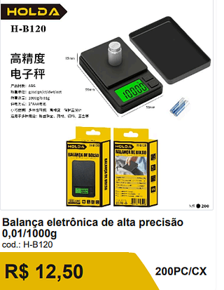 Balanca eletronica de alta precisao0,01/1000g R$ 12,50-10%=11.25/ 200PC/CX