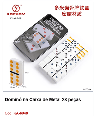 Dominó na Caixa de Metal 28 peças R$ 17,1 PCS/CX: 40