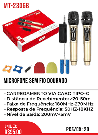 MICROFONE SEM FIO DOURADO 20pç=95$