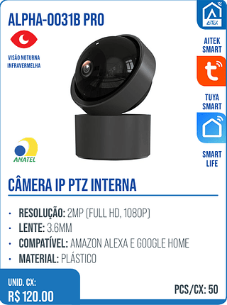 CÂMERA IP PTZ INTERNA UNID. CX: R$ 120.00 PCS/CX: 50