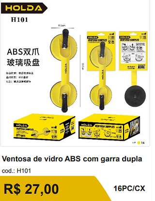 Ventosa de vidro ABS com garra dupla R$ 27,00-10%=24.30/ 16PC/CX