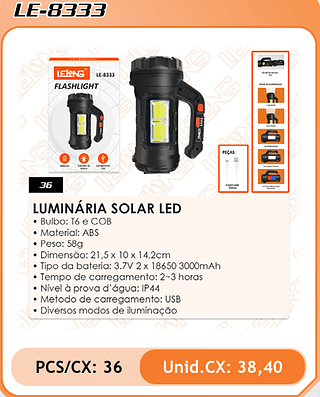 LUMINÁRIA SOLAR LED 36PÇ=38,4$
