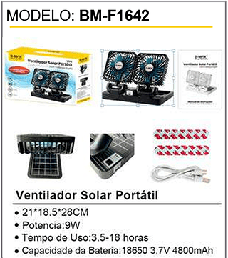 Ventilador Solar Portátil 20PCS/CX Unid.CX: 48,00