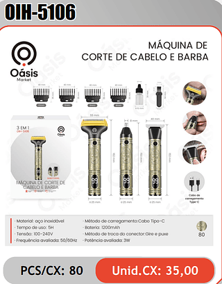 MAQUINA DE CORTE DE CABELO E BARBA PCS/CX: 80 Unid.CX: 35,00