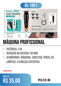 máquina profissional PCS/CX: 80 UNID. CX: r$ 35,00