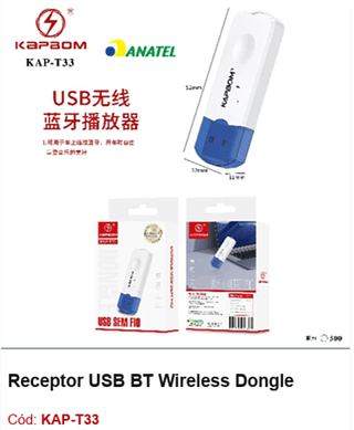 Receptor USB BT Wireless Dongle R$ 2,97 PCS/cx:500