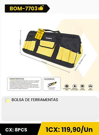 BOLSA DE FERRAMENTAS CX: 8PCS 1CX: 119,90/Un