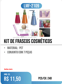 kit de frascos cosméticos PCS/CX: 240 UNID. CX: r$ 11,50