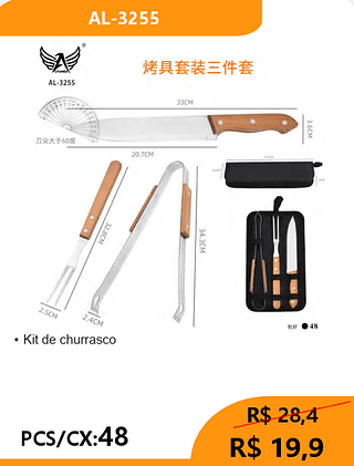Kit de churrasco PCS/CX:48 R$ 19,9