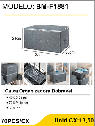 Caixa Organizadora Dobrável 70PCS/CX Unid.CX:13,50