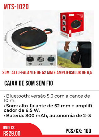 CAIXA DE SOM SEM FIO 100pç=29$