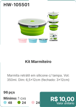 Kit Marmiteiro 96 pçs R$ 10,00