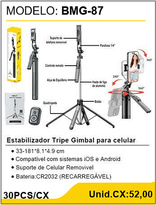 Estabilizador Tripe Gimbal para celular 30PCS/CX Unid.CX:52,00