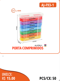 PORTA COMPRIMIDOS UNID.CX:RS 15.00 PCS/CX:50