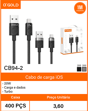 Cabo de carga iOS Caixa 400 PCS Preco Unitario 3,60