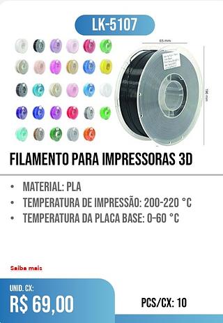 FILAMENTO PARA IMPRESSORAS 3D PCS/CX: 10 r$ 69,00