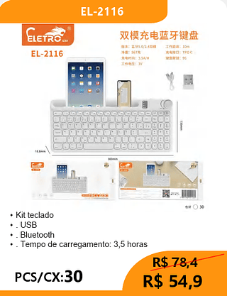 KIT TECLADO PCS/CX:30 R$54,9