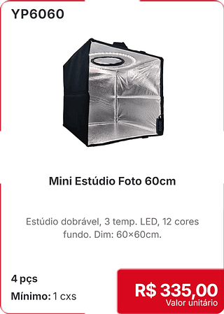Mini Estúdio Foto 60cm 4 pçs R$ 335,00