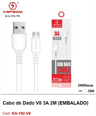 Cabo de Dado V8 3A 2M R$ 2,34 PCS/Cx:300