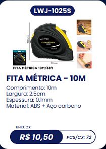 FITA MÉTRICA - 10M UNID. CX: R$ 10,50 PCS/CX: 72