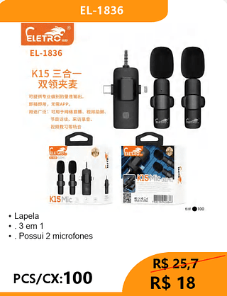 MICROFONE DE LAPELA PCS/CX:100 R$18