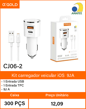 Kit carregador veicular iOS9.1A Caixa 300 PCS Preco Unitario 12,09