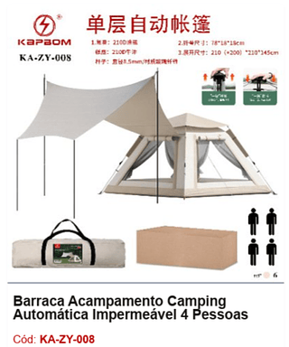 Barraca Acampamento Camping Automática Impermeável 4 Pessoas R$ 342 PCS/Cx: 6