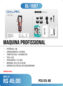maquina profissional PCS/CX: 60 UNID. CX: r$ 45,00
