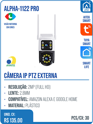 CÂMERA IP PTZ EXTERNA UNID. CX: R$ 135.00 PCS/CX: 30